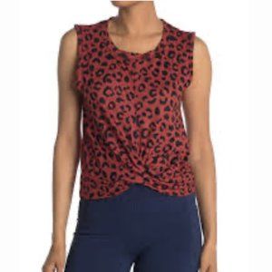 X by Gottex Red Sleeveless Activewear Cheetah Front Tie Crop Workout Tank Size M